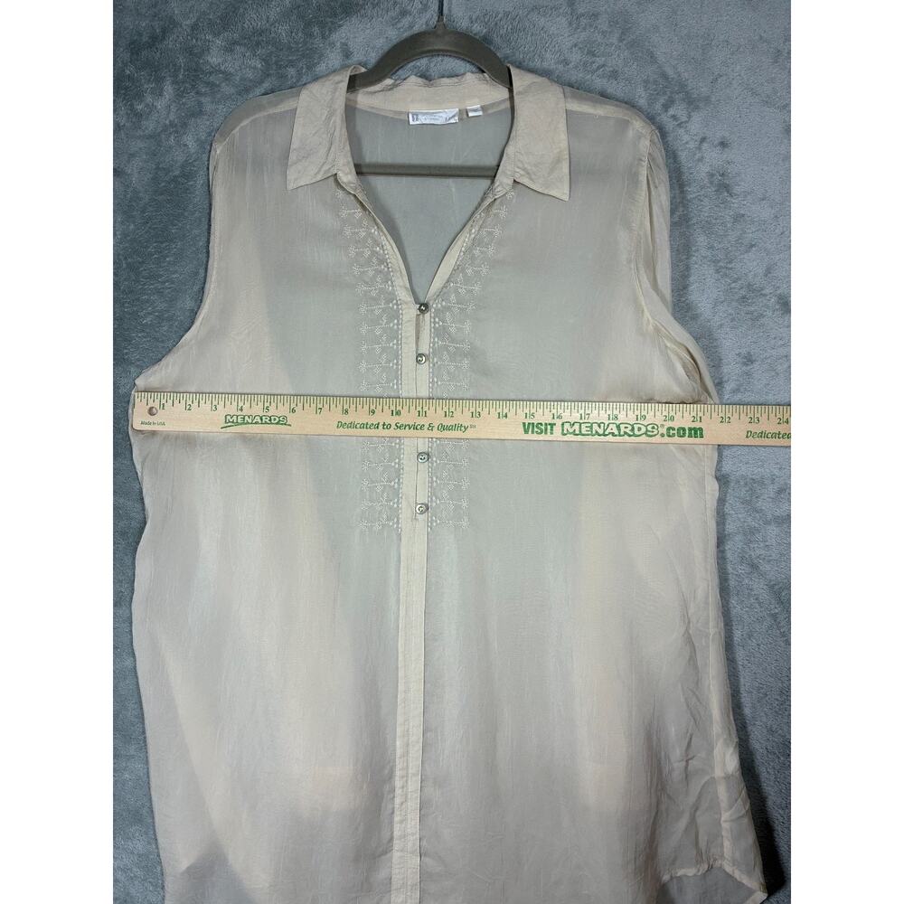 J Jill Uncommon Threads Semi Sheer Crinkled Blouse Tunic Top Large Beige Fairy - Picture 13 of 16